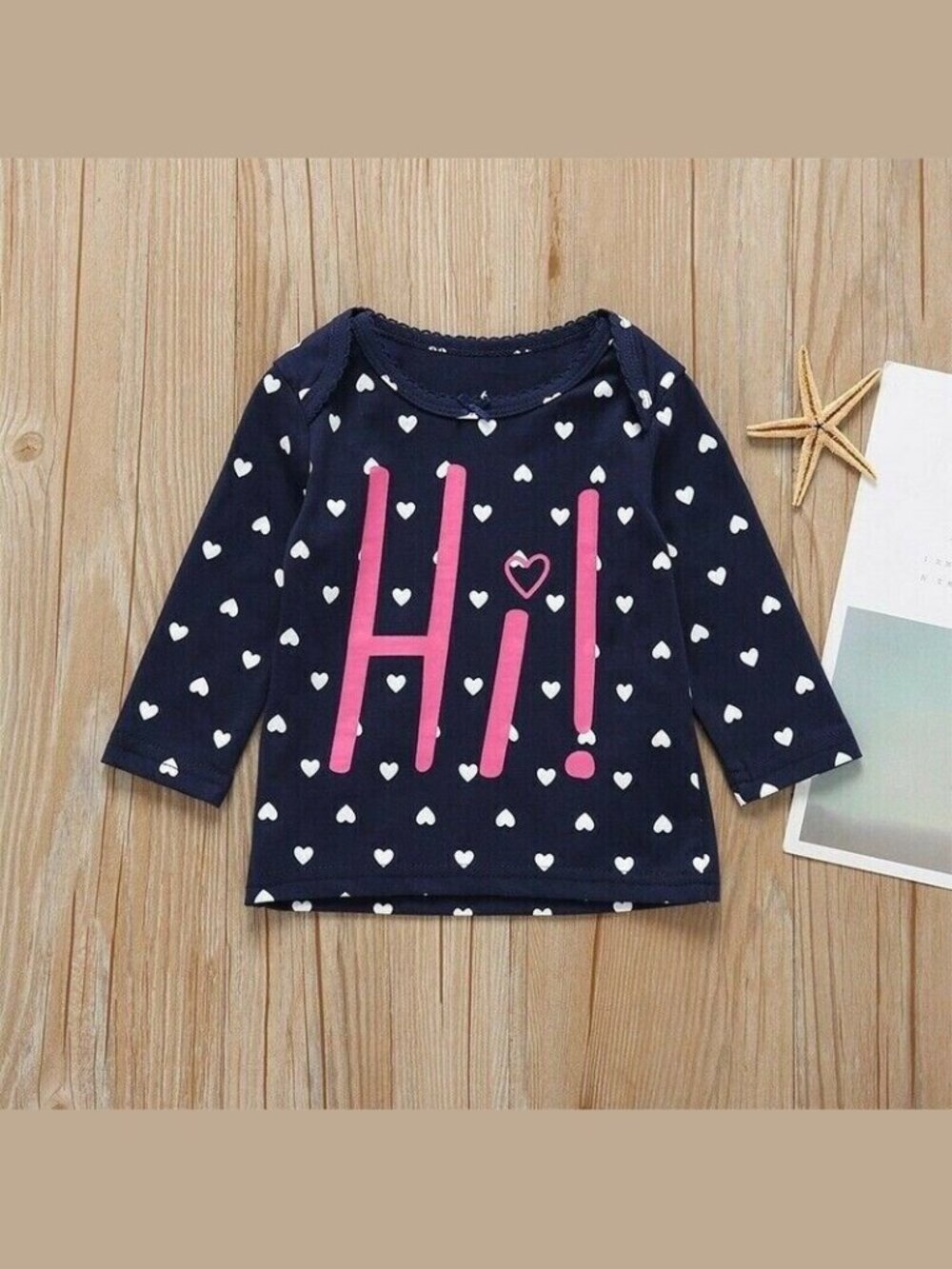 HI Baby Girl Long Sleeve Heart T-Shirt NEW Fall Navy Blue Toddler Top 18 Months